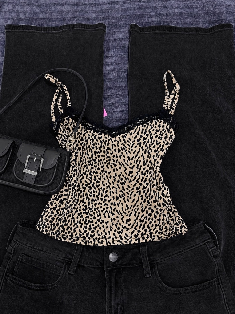 Y2k-2000s inspired Animal print lace trim cami
